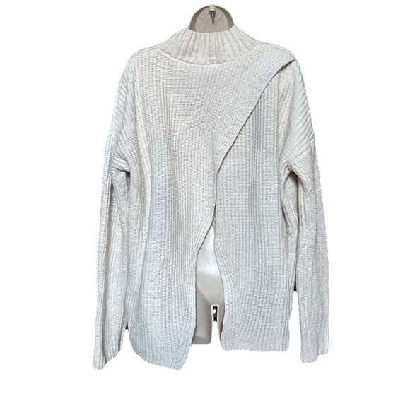 Sézane Emilia Size L Ecru Chunky Ribbed Split Back Mock Neck Sweater Jumper - Picture 4 of 10